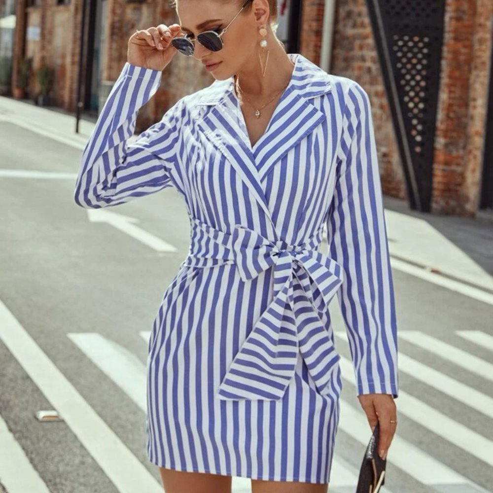 Tie Front Stripe Fitted Dress